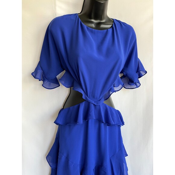 Fame and Partners Marissa Midi Dress Cobalt Blue 4 Formal Ruffles Cutout Tiered - Picture 4 of 11